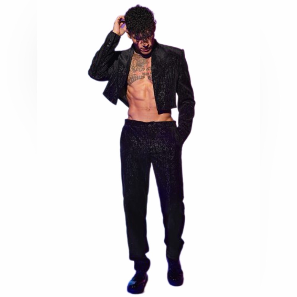 FeverCity Men’s Glitter Crop Blazer & Pants Suit Set